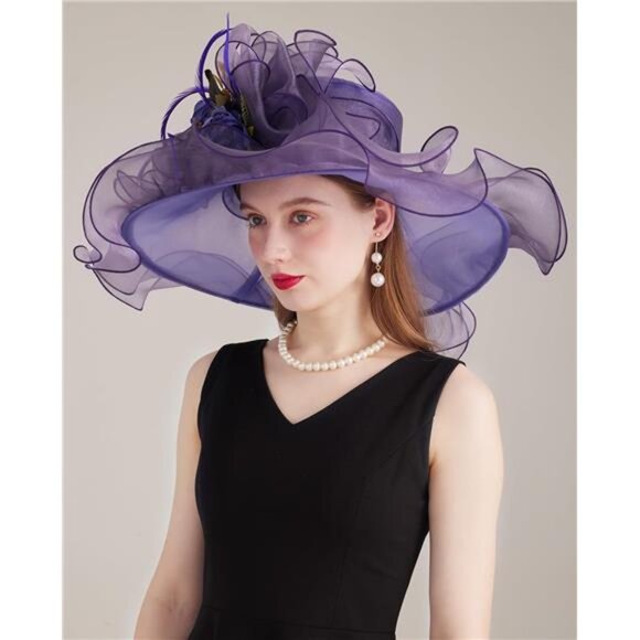 Women Organza Church Tea Party Hats Floral Purple main image 6